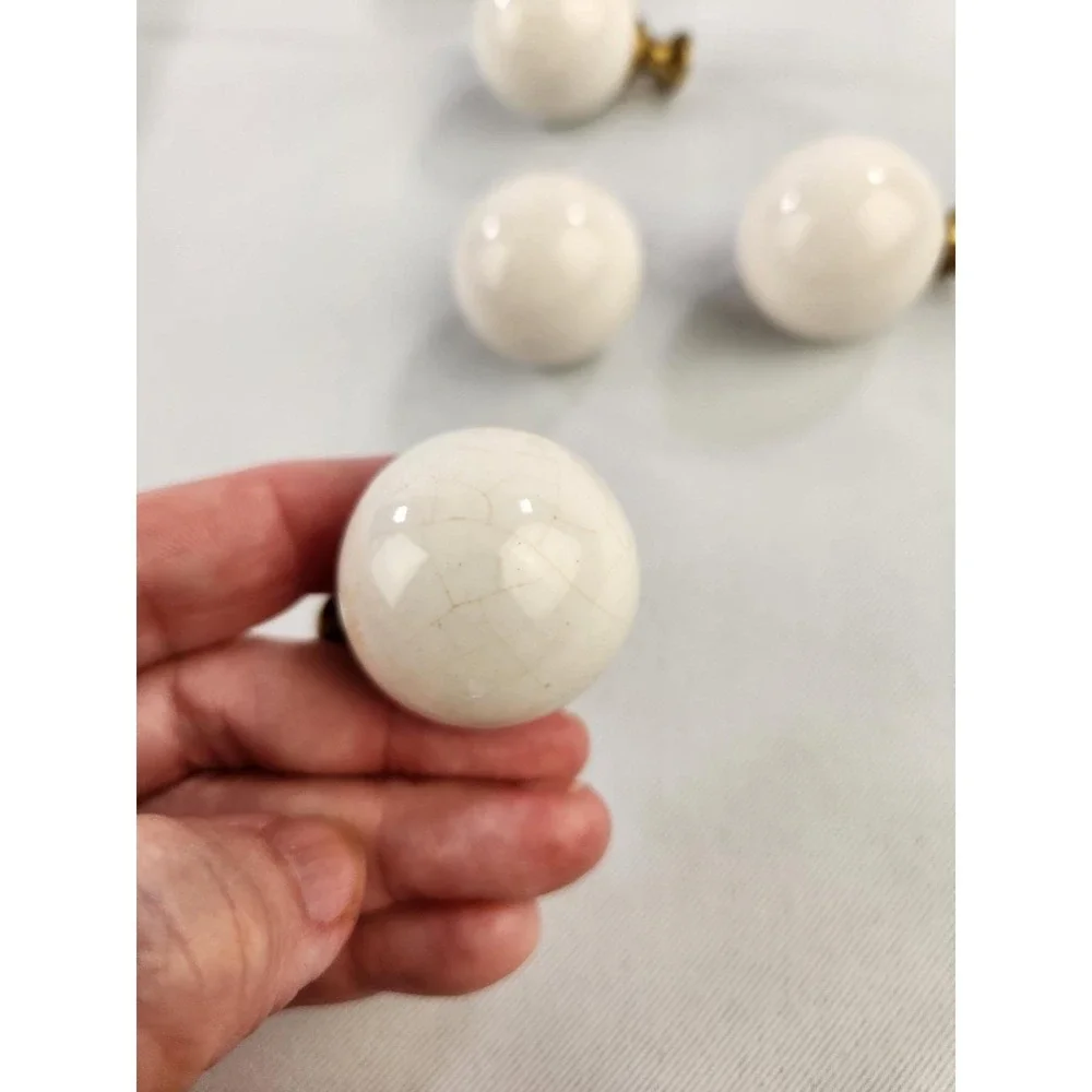Lot of 6 Amerock 219WHT Allison Vtg Round Knob Dresser Desk Pull Ceramic Handle